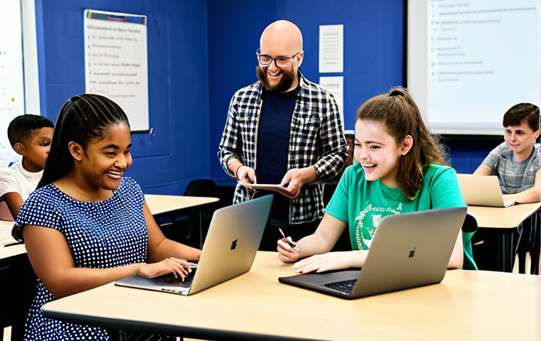 **

"A diverse group of fully clothed students enthusiastically participating in a coding workshop, using laptops and tablets, with a teacher providing guidance in a bright and modern classroom, safe for work, appropriate content, family-friendly, professional learning environment, correct proportions, natural pose."

**