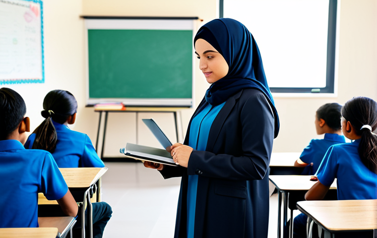 **

A professional female teacher in a modest hijab and fully clothed, professional attire, teaching a coding class to middle school students in a bright, modern classroom. Students are engaged and attentive. Safe for work, appropriate content, perfect anatomy, natural proportions, family-friendly.

**